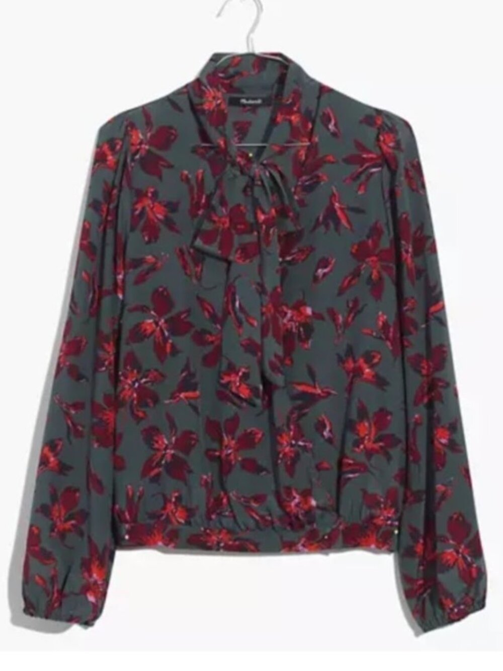 Madewell Silk Tie-neck Wrap Top in Winter Orchid Feminine Moody Work Women's XS - Picture 2 of 11